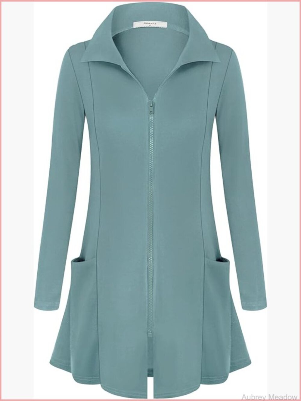 Zip Up Tunic Sweatshirt with Pockets Flare Hem Cardigan